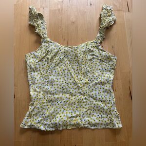 Yellow Floral Back Ruched Sleeveless Tank Top